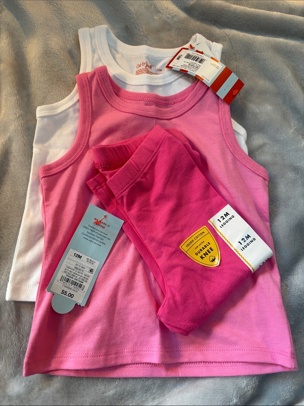 Cat & Jack Baby Tank Tops and Leggings Set - White & Light Pink & Hot Pink